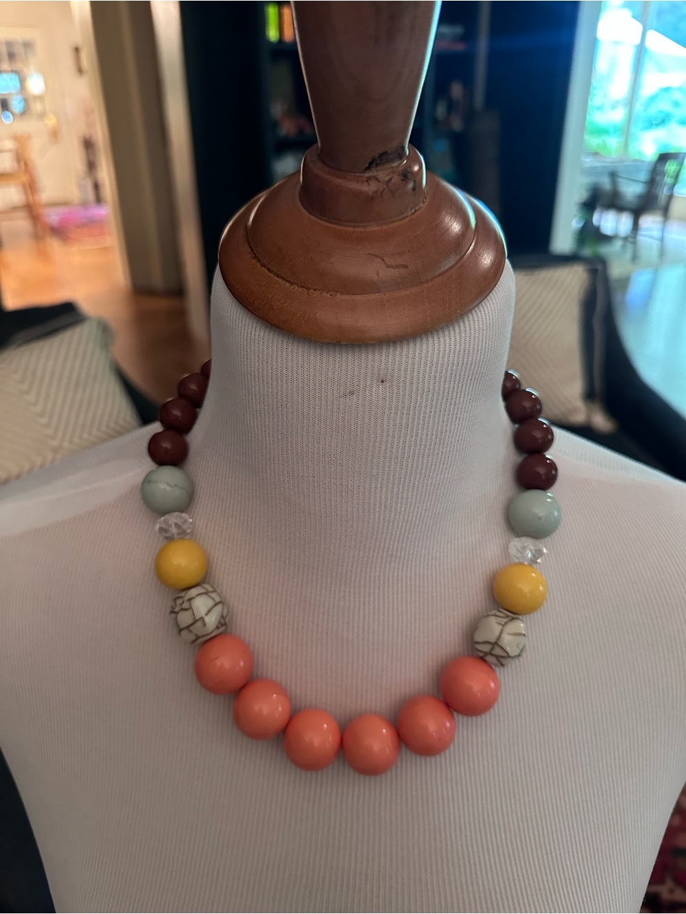 Swell Caroline Coral & Yellow Multicolor Acrylic & Glass Bead Necklace